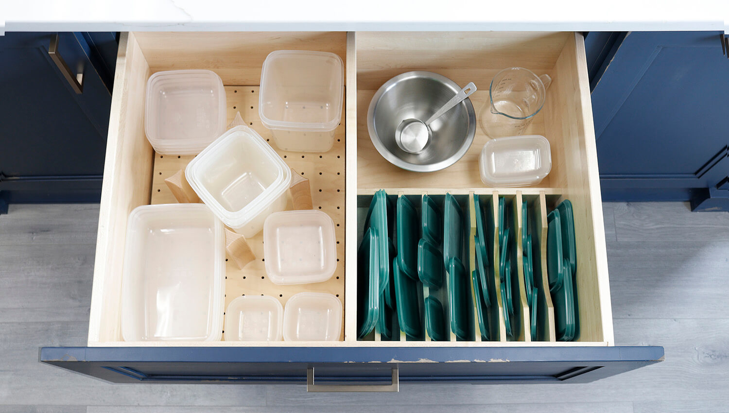 Prepping lunch for school has never been easier with organized lid and food container storage solutions from Dura Supreme Cabinetry. 