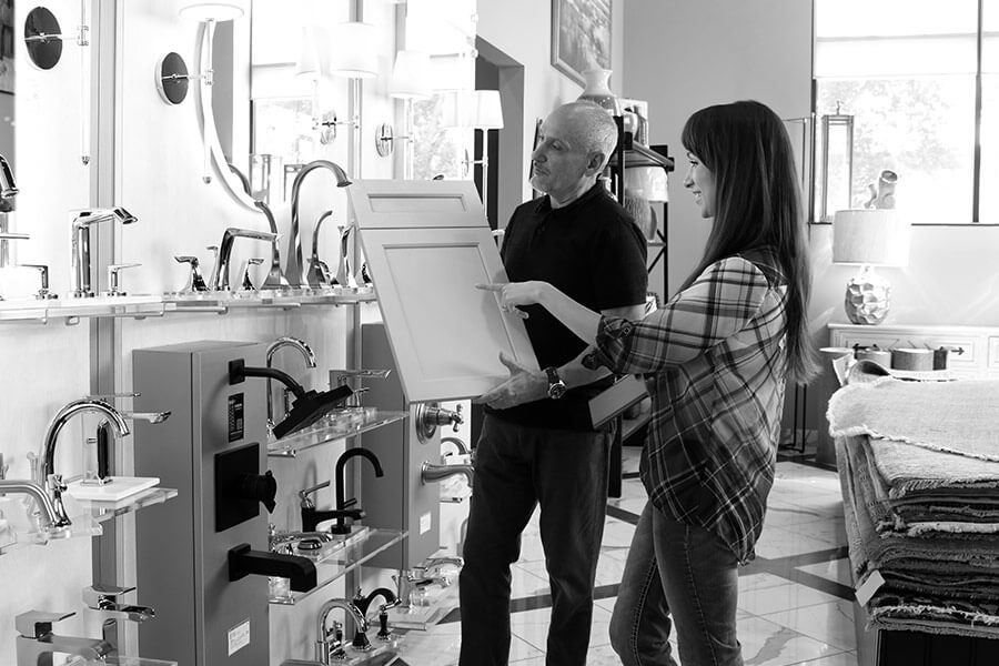 Shopping for kitchen and bath cabinetry in a Dura Supreme Cabinetry Showroom.