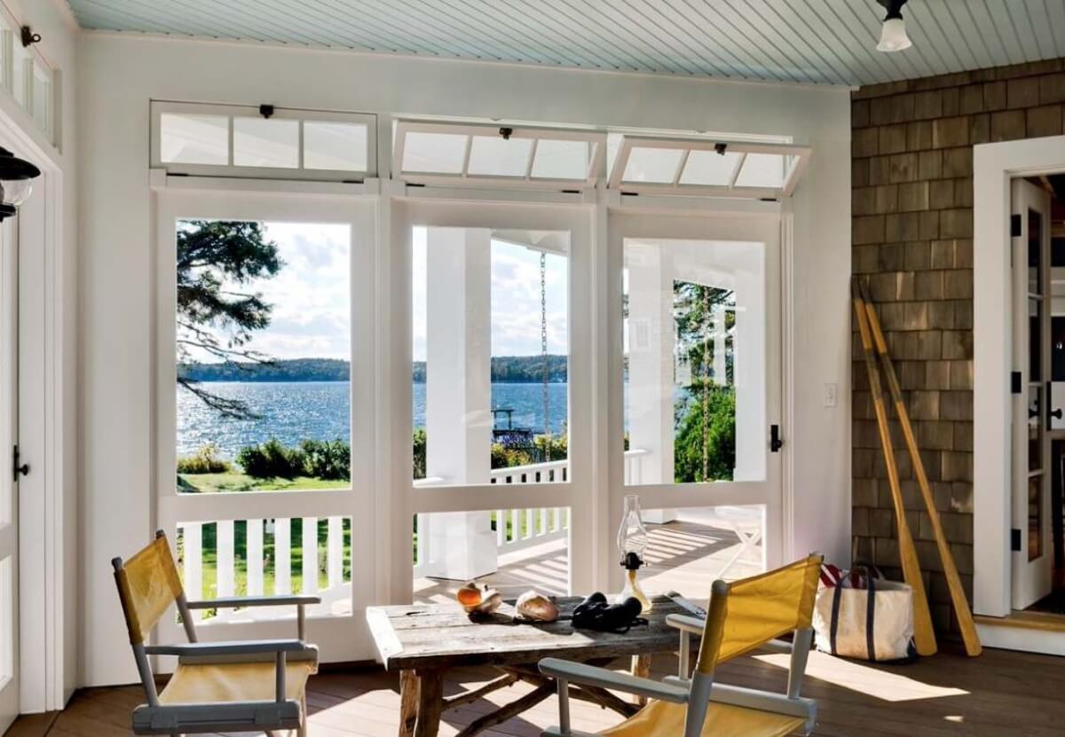 Porch off the back of the home, design by Whitten Architects, Portland, Maine, Photography by Rob Karosis