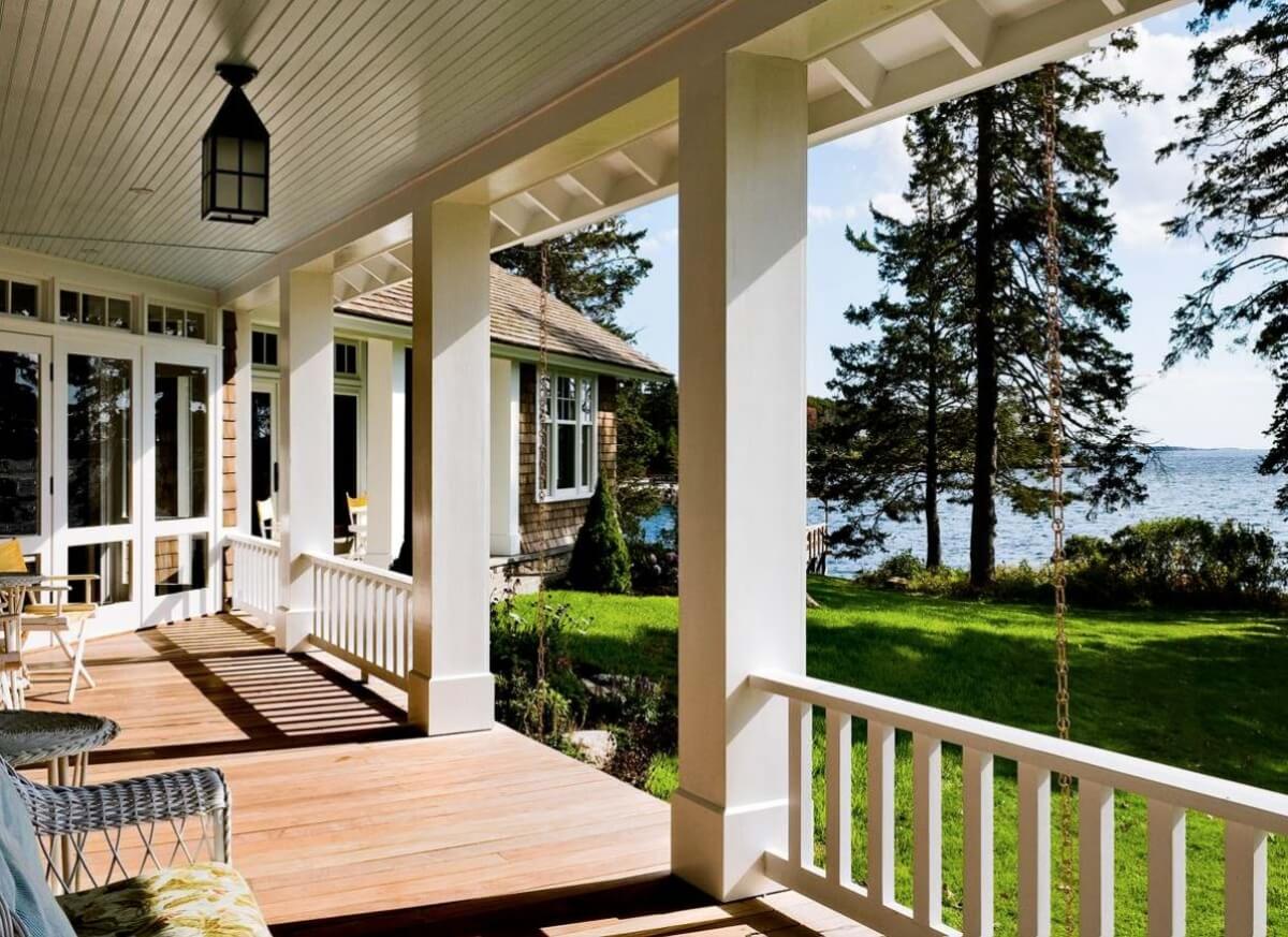 Open porch off the back of home, design by Whitten Architects, Portland, Maine, Photography by Rob Karosis