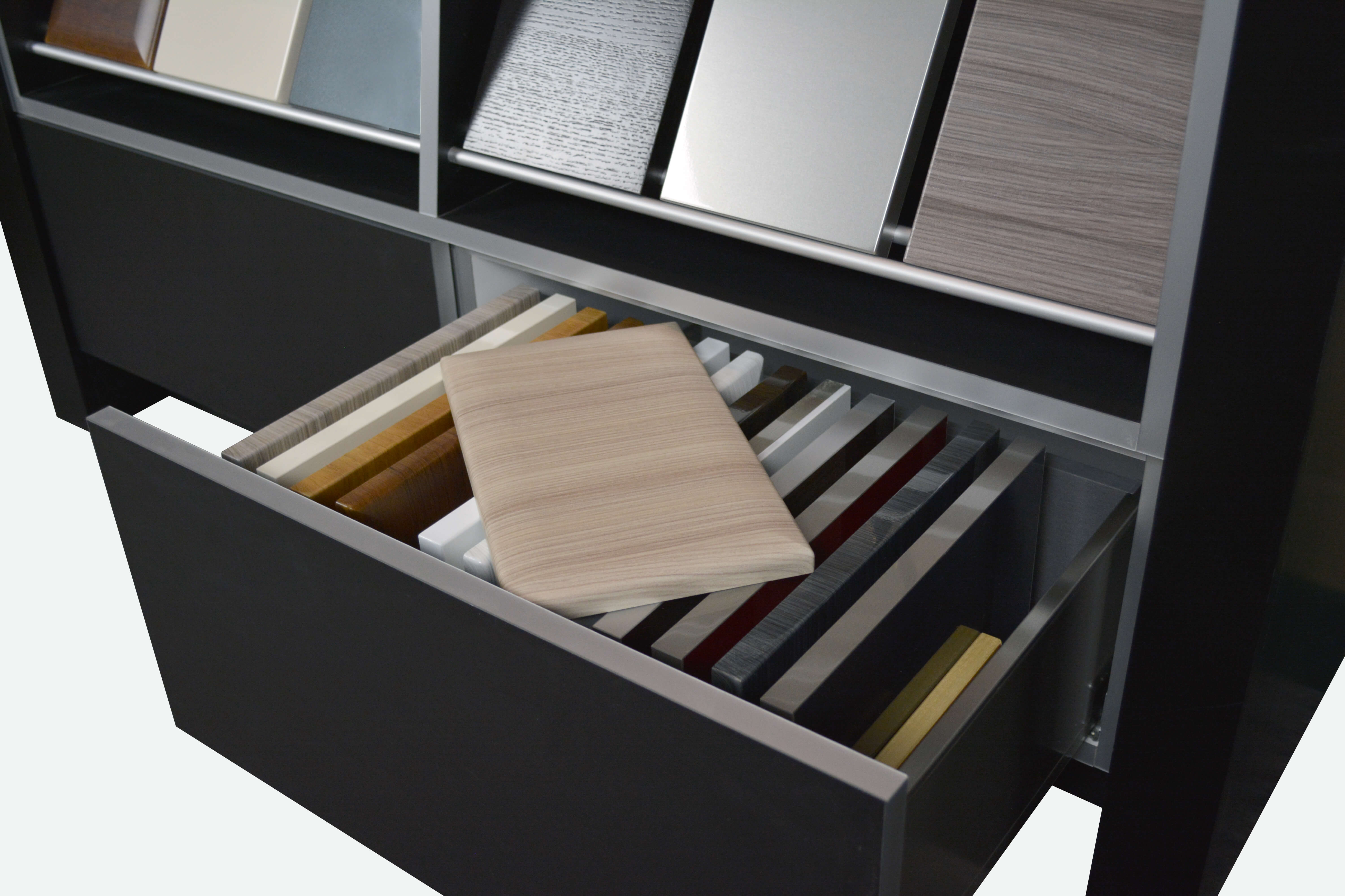 Deep Drawer Sample Organizer Dura Supreme Cabinetry   Contemporary Selection Center Display 8 1 