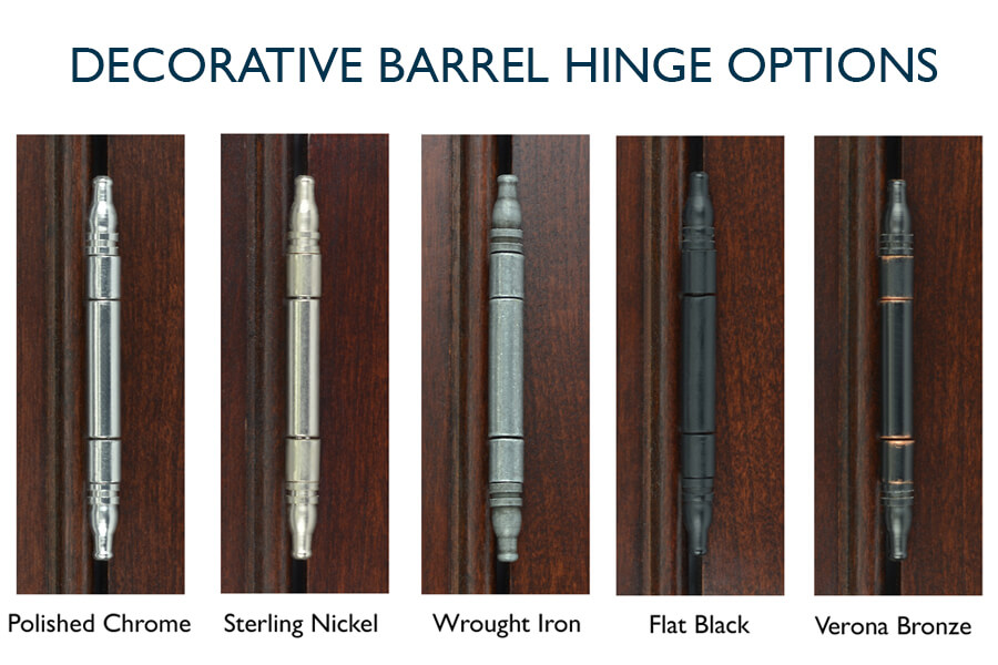 Decorative Barrel Hinge Finish Options from Dura Supreme Cabinetry for Inset Cabinets