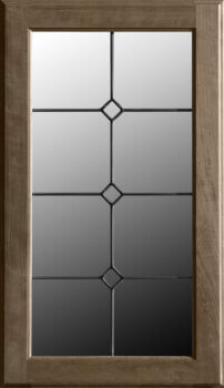 This leaded glass option LG-40, for cabinet door inserts features a 8 window pane pattern with diamond shaped panes at the center intersections.