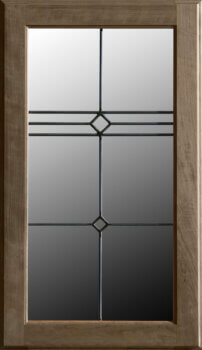 This leaded glass option LG-46, for cabinet door inserts features a sophisticated arts & crafts inspired pattern. Choose from multiple glass and caming options.