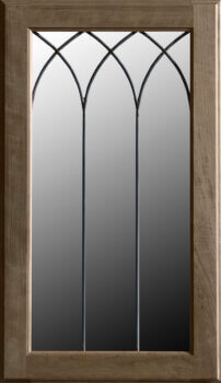 This leaded glass option LG-50, for cabinet door inserts features a beautiful 3 cathedral arched pattern with the arches just at the top of the door.