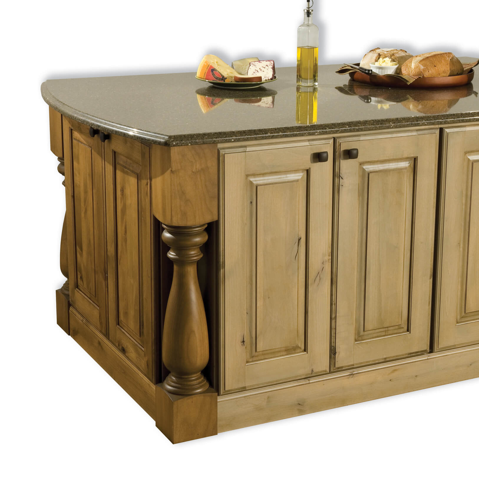 Kitchen Island Turned Post Assembly with a Shallow Cabinet with Doors ...