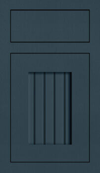 An Arts & Crafts inspired craftsman inset door style with a flat cottage beaded panel in trendy navy blue painted finish.
