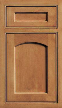 Dura Supreme's Hampton Panel inset cabinet door style is an arched door with a flat panel with classic details.