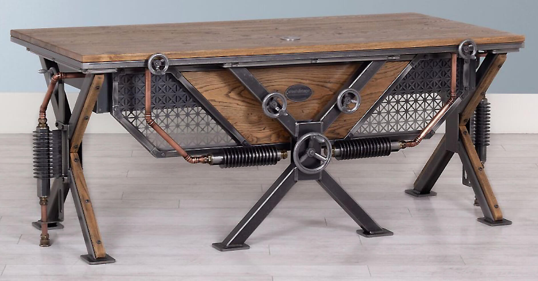 An Industrial styled home office desk.