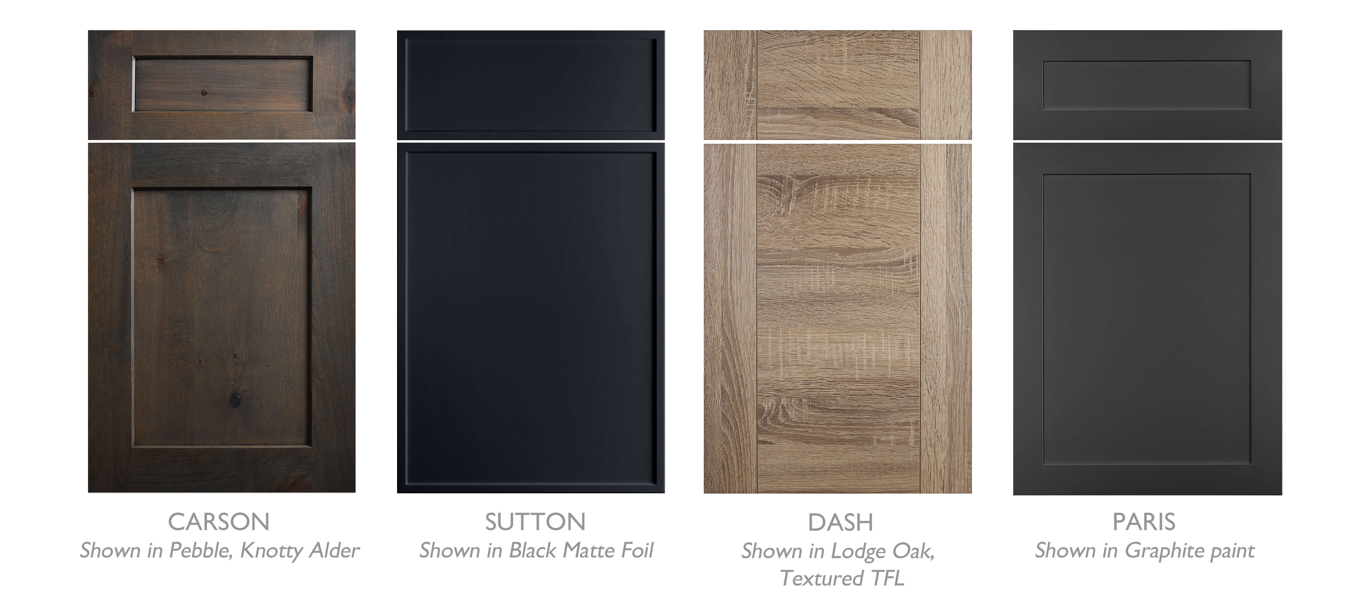 Examples of Industrial styled cabinet door styles from Dura Supreme Cabinetry.