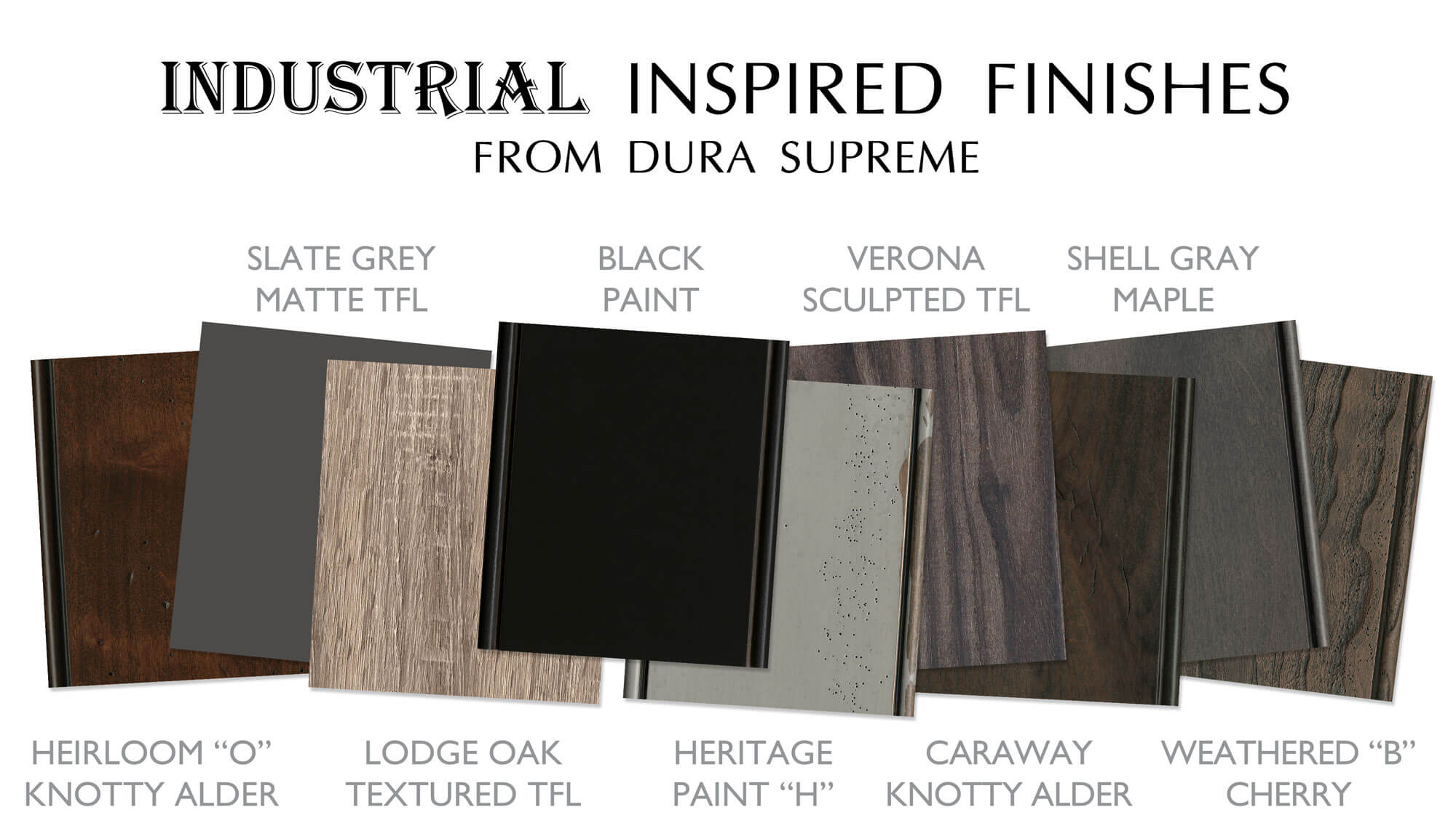 Industrial Style Cabinet Finishes and Color options from Dura Supreme Cabinetry.