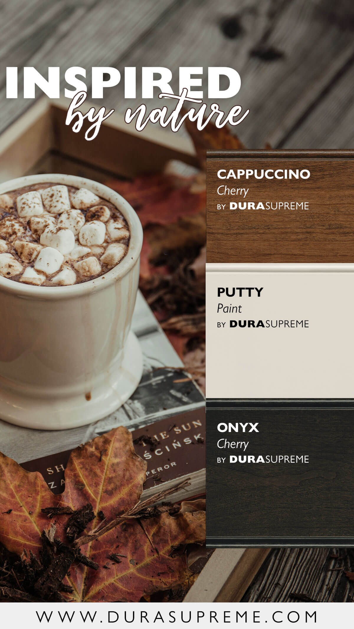 Inspired by nature this color palette for kitchen cabinetry is inspired by fall leaves.