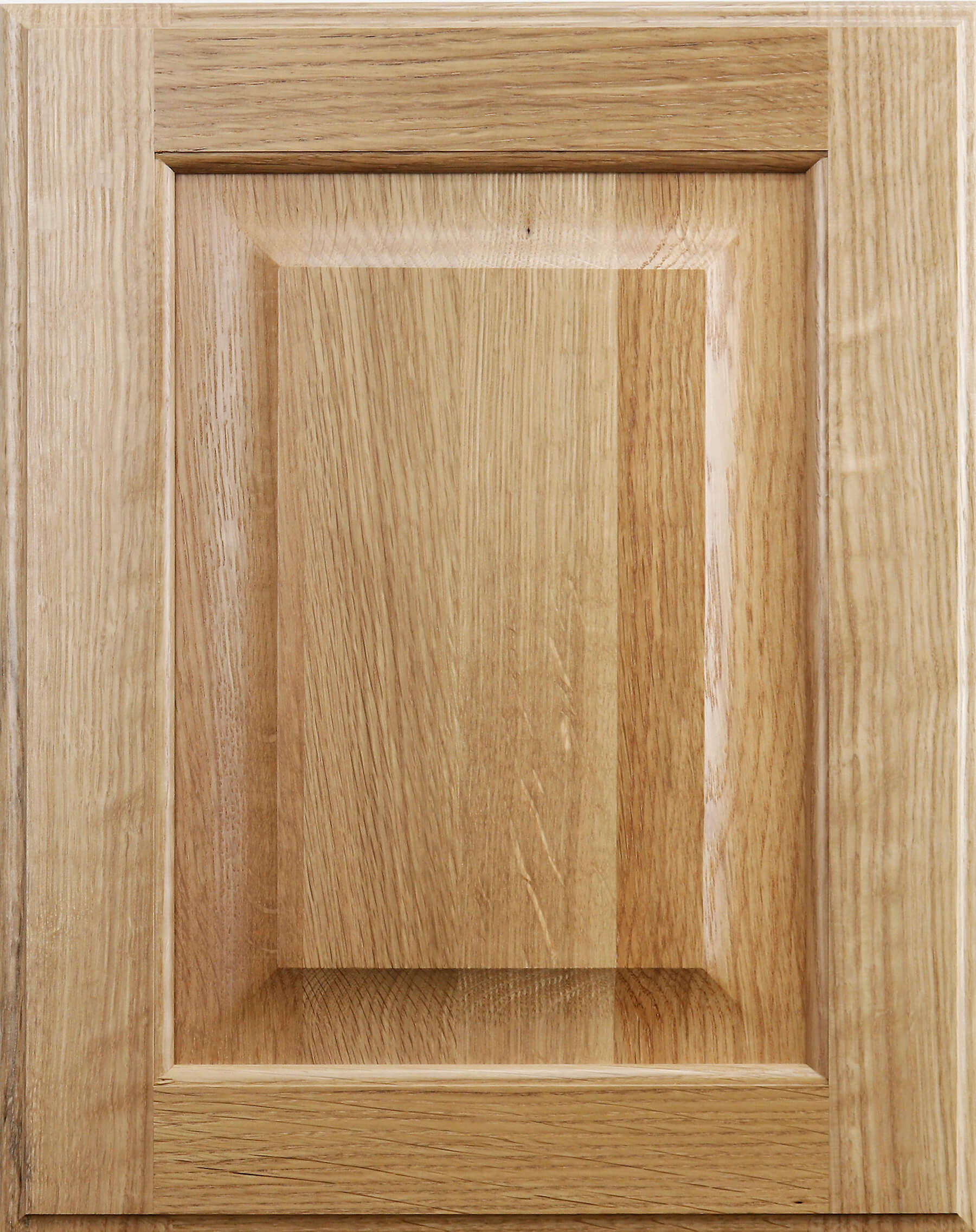 A close up of a cabinet door made with natural Quarter-sawn White Oak wood from Dura Supreme.