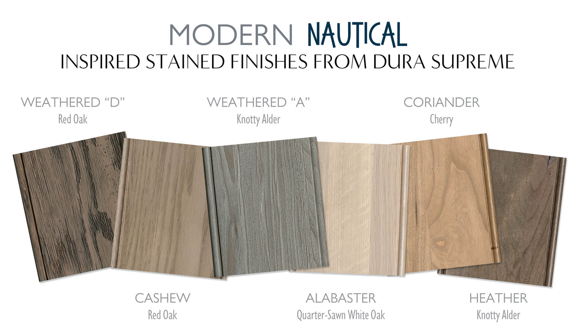 Modern Nautical Style stained and weathered finishes for kitchen and bath cabinets from Dura Supreme Cabintery