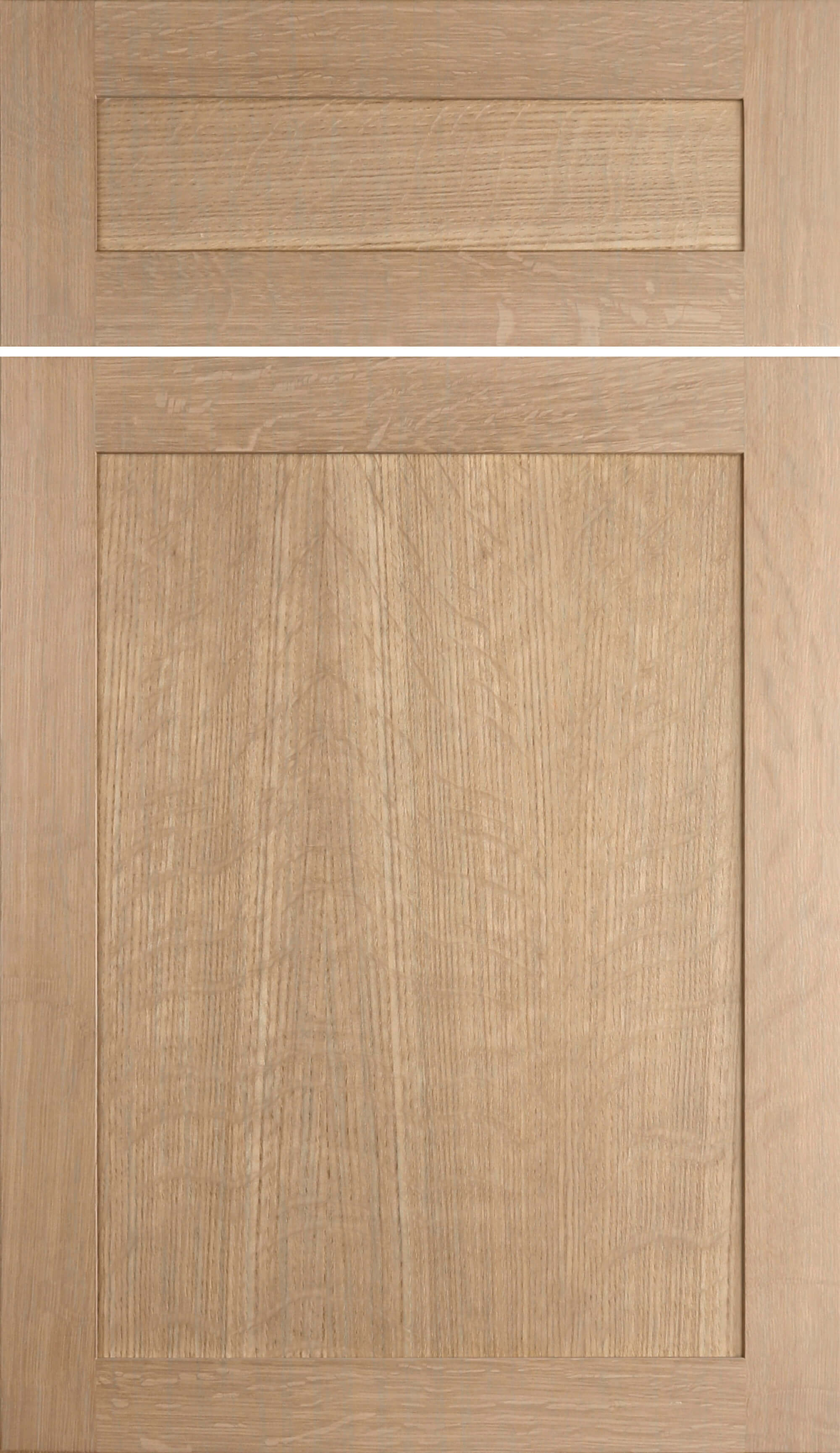 A modern skinny shaker door style with thin, shallow rails and stiles shown in a 